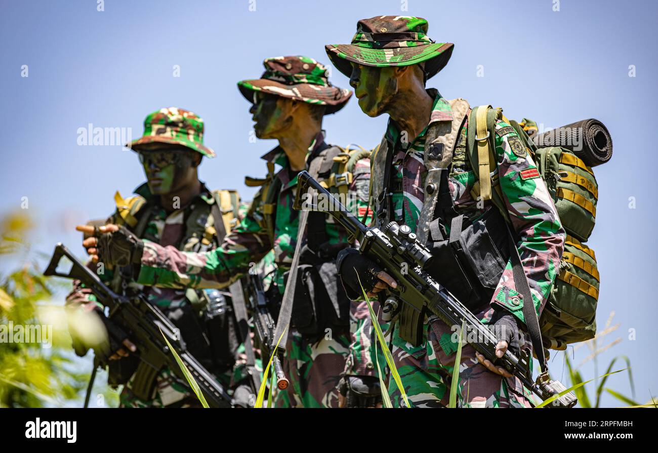 Puslatpur, Indonesia. 04th Sep, 2023. Indonesian Marines during Jungle Field Training at exercise Super Garuda Shield 2023, September 4, 2023 in Puslatpur, Indonesia. Credit: Sfc Ausitn Berner/US Army/Alamy Live News Stock Photo