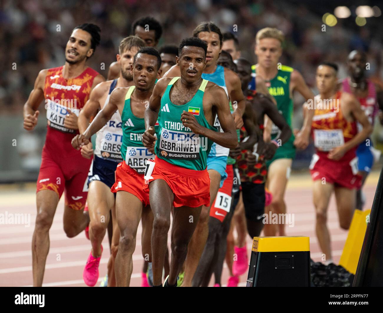 Hagos Gebrhiwet of Ethiopia competing in the men’s 5000m final on day 9 of the World Athletics
