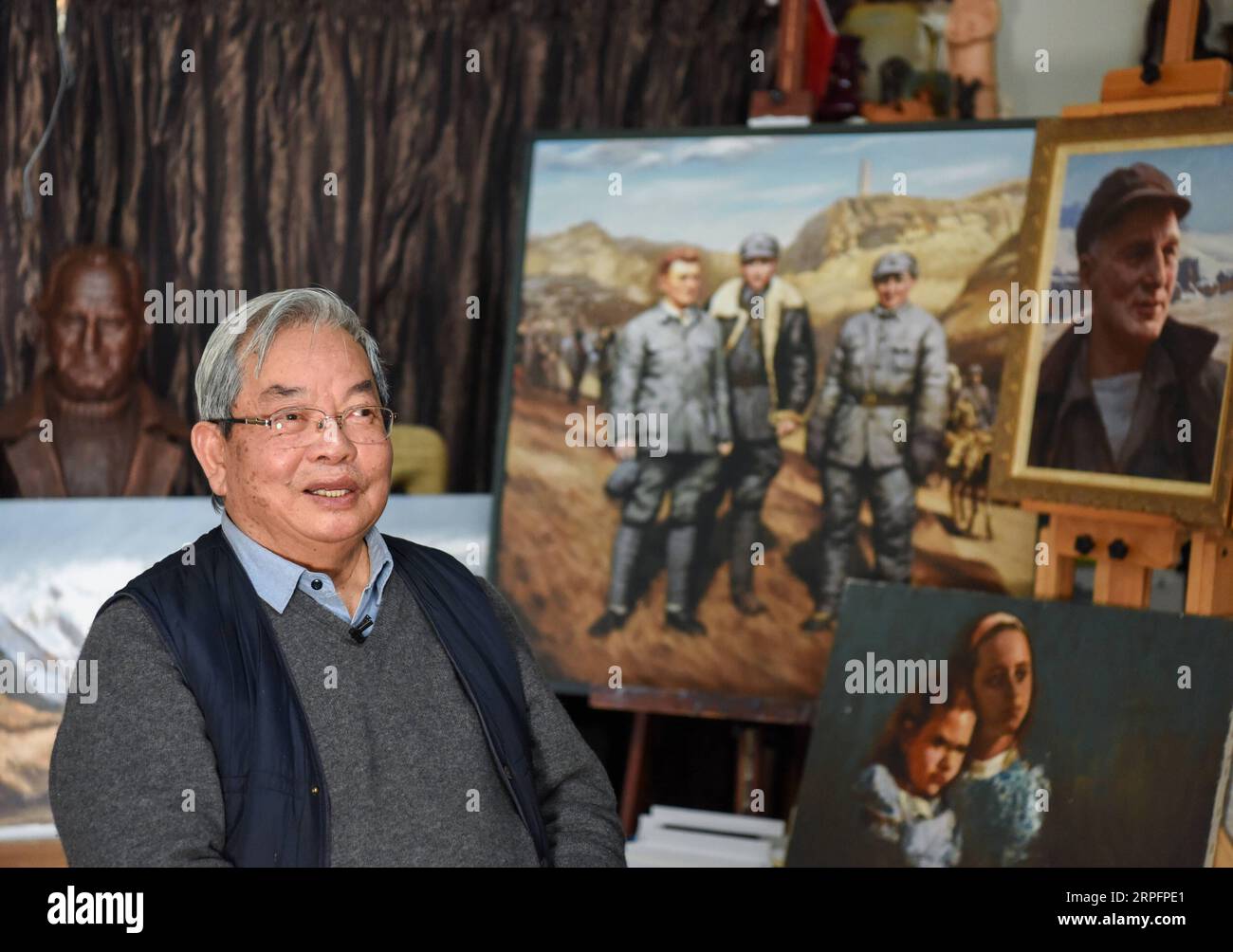 190929 -- WELLINGTON, Sept. 29, 2019 -- Deng Bangzhen, a painter and one of Rewi Alley s adopted sons, receives an interview with Xinhua in Auckland, New Zealand, Aug. 30, 2019. People from both New Zealand and China still very often talk about Rewi Alley, a New Zealand-born writer, social reformer and educator, even 32 years after his death in Beijing. An old friend of the Chinese people, Rewi Alley spent 60 years living and working in China. He made important contributions to the Chinese people s fight against the fascist invasion, the economic development of the new China, and the friendshi Stock Photo