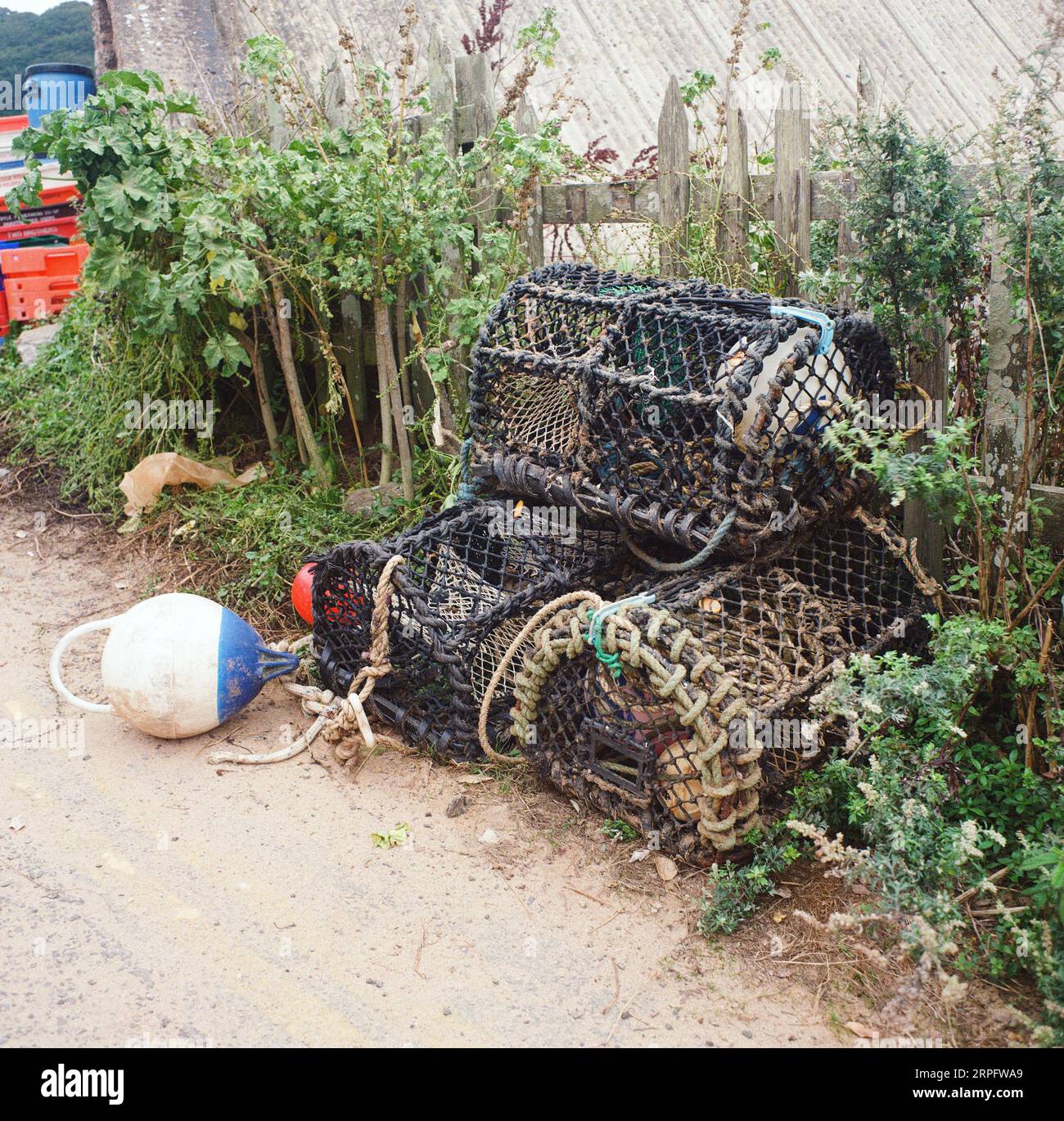 Lobster pots at Hope Cove beach, South Devon, England, United Kingdom