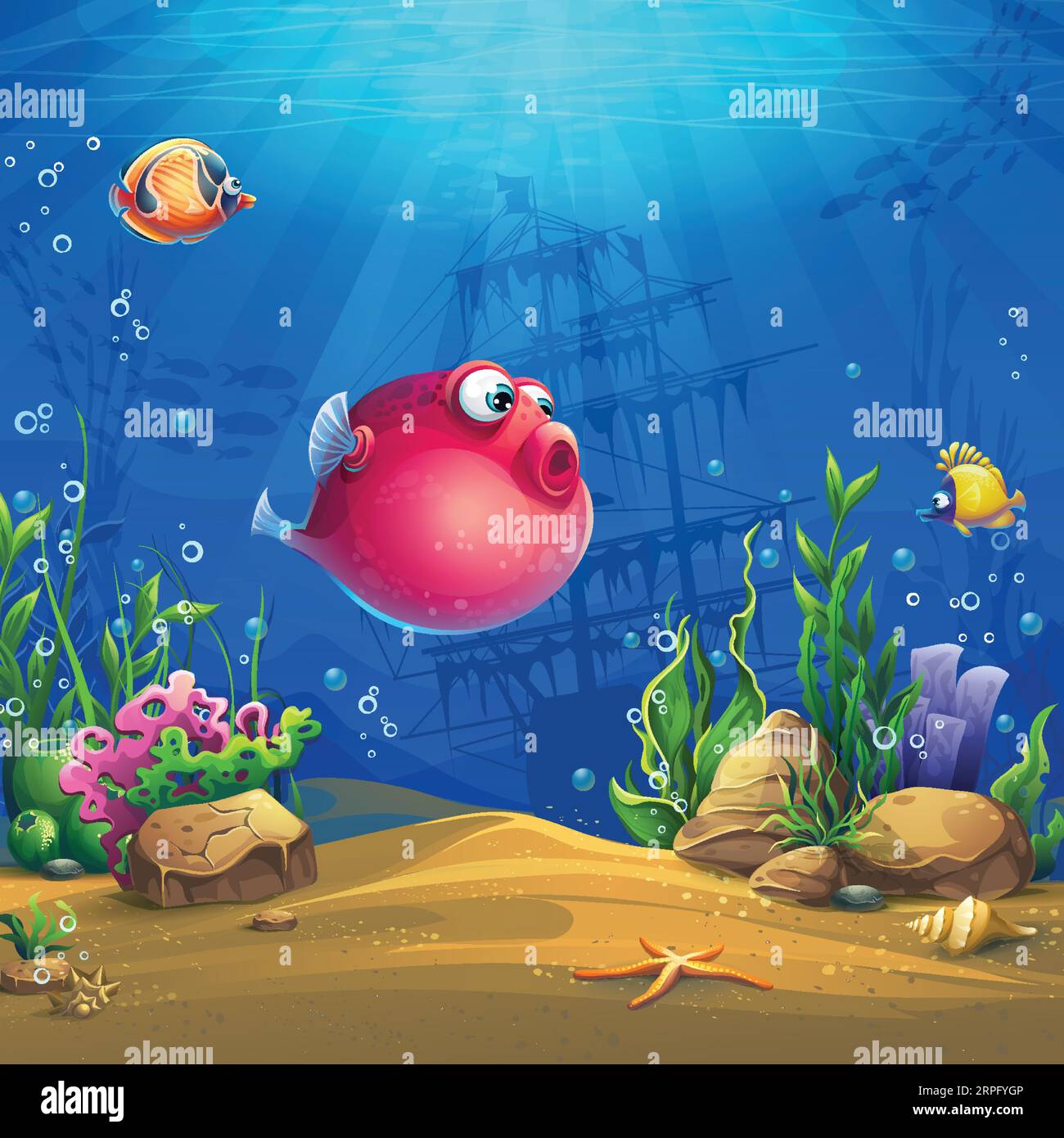Undersea world with funny red fish image Vector Image Stock Vector