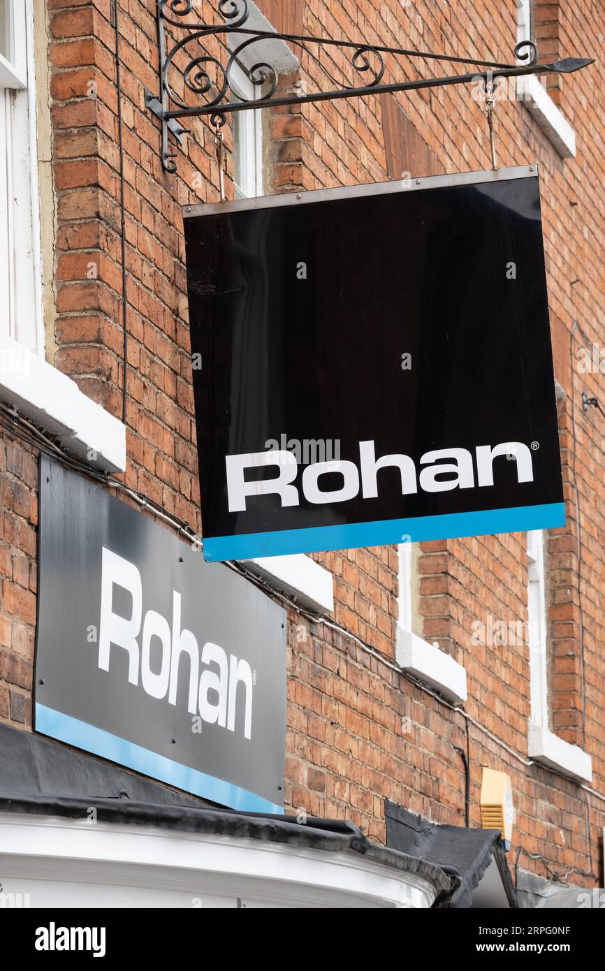 By Rohan Sign Rohan shop sign, Stratford-upon-Avon, Warwickshire, UK Stock Photo - Alamy