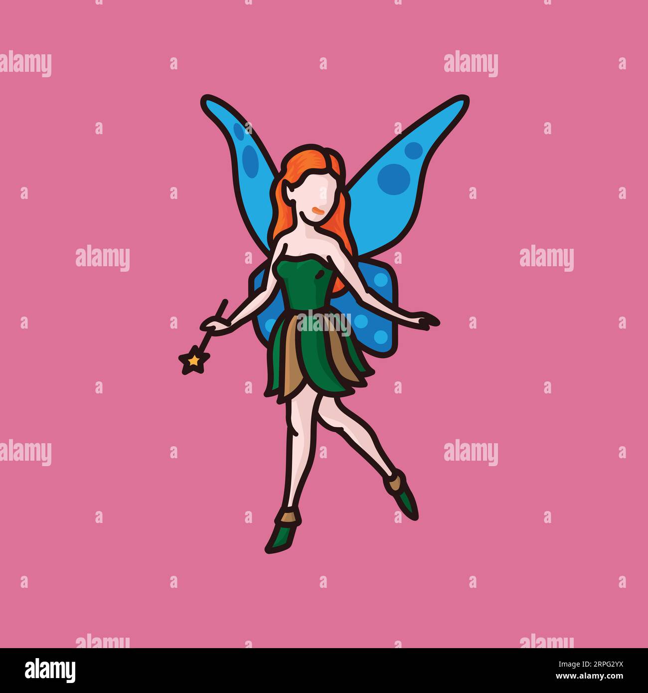 Ginger fairy with butterfly wings vector illustration for International Fairy Day on June 24 Stock Vector