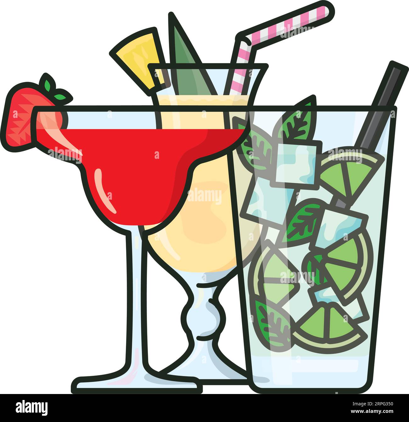 Tasty alcoholic drinks variety isolated vector illustration for
