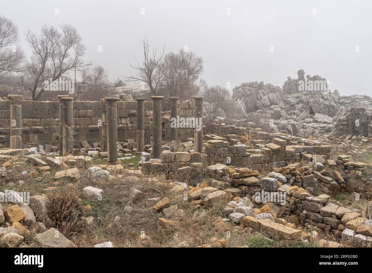 Antique roman temple, archeological site of Qalaat Faqra, Lebanon Stock