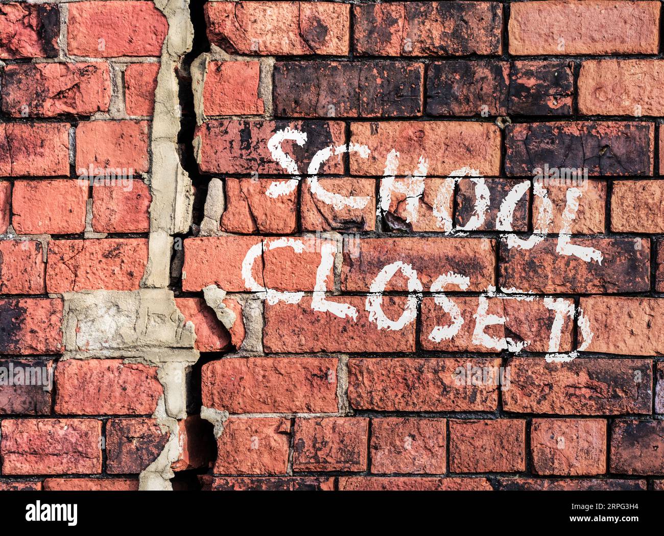 Composite concept image depicting problems with unsafe, weak, crumbling concrete in schools in England. Stock Photo