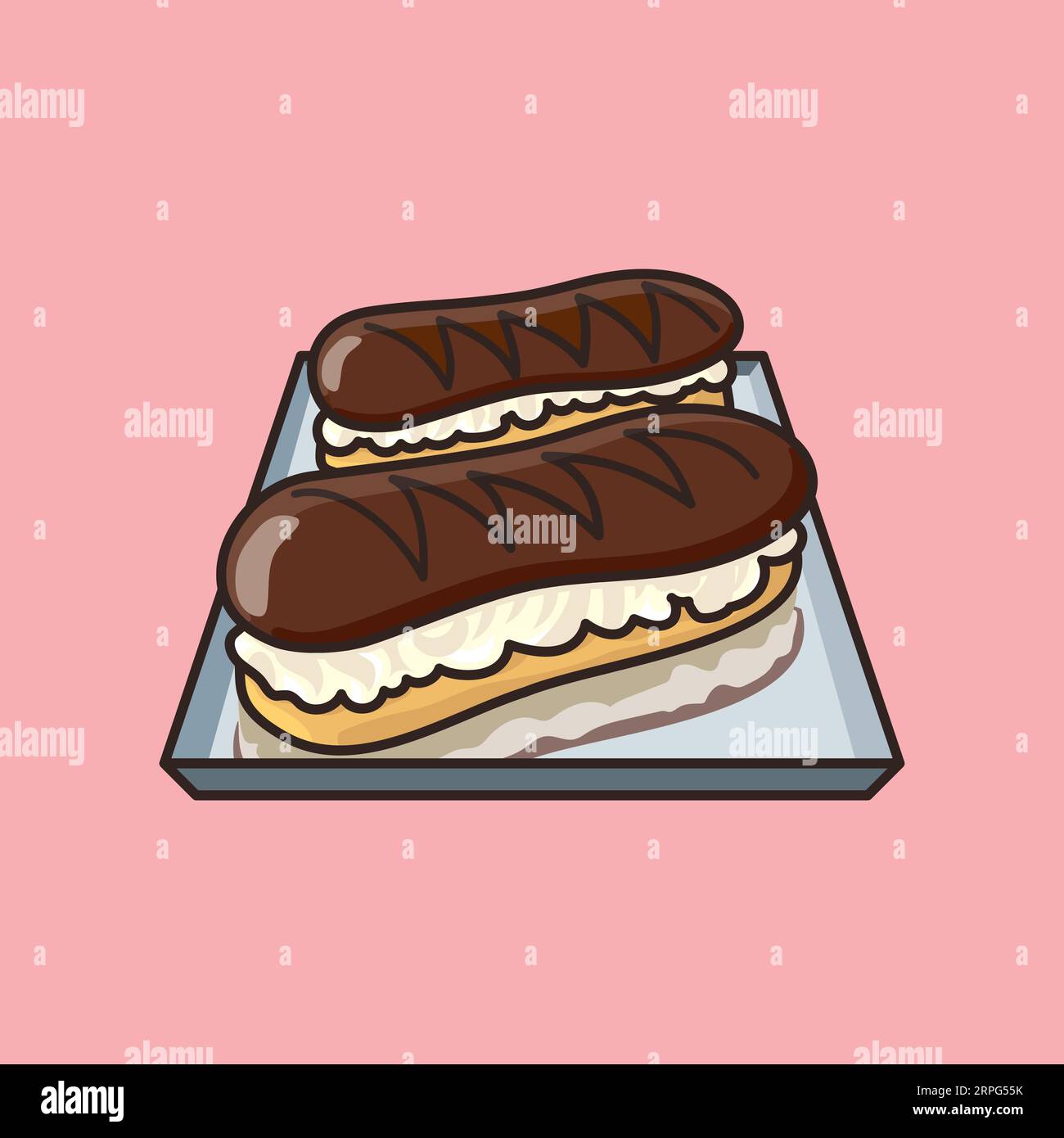 Two chocolate eclairs on a plate vector illustration for Chocolate
