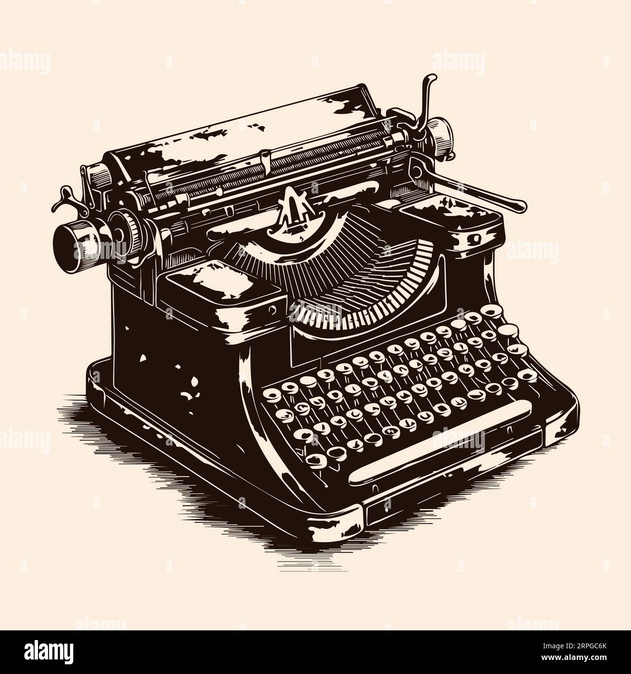 Vintage typewriter for typing isolated on beige background. Stock Vector