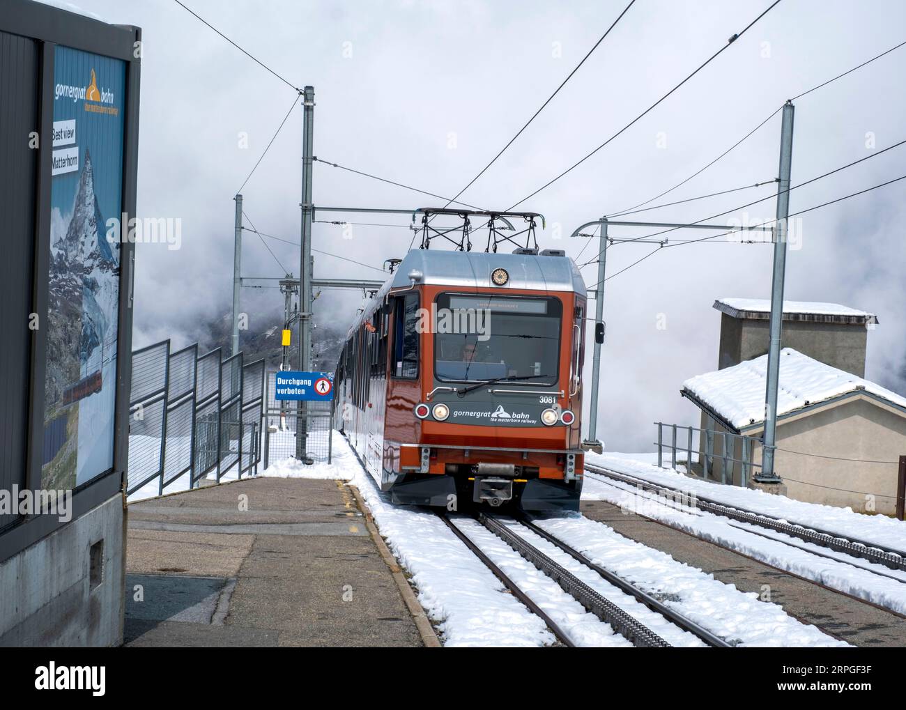 The Gornergrat Bahn Cogwheel Train Arriving At The Gornergrat Station