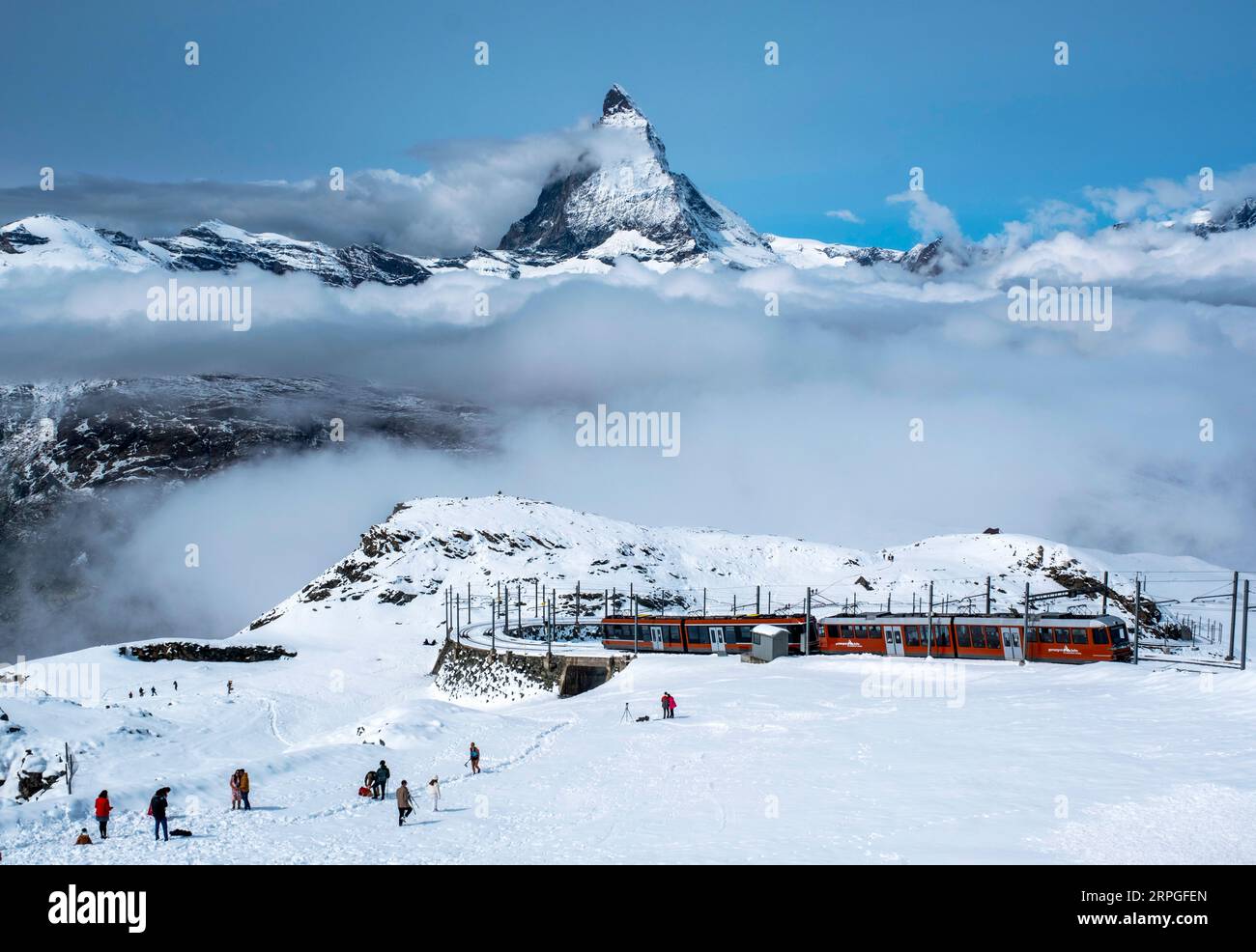 The Gornergrat Bahn Cogwheel Train Arriving At The Gornergrat Station