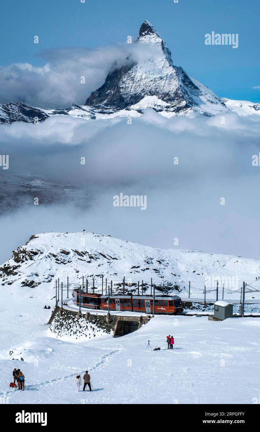 The Gornergrat Bahn Cogwheel Train Arriving At The Gornergrat Station