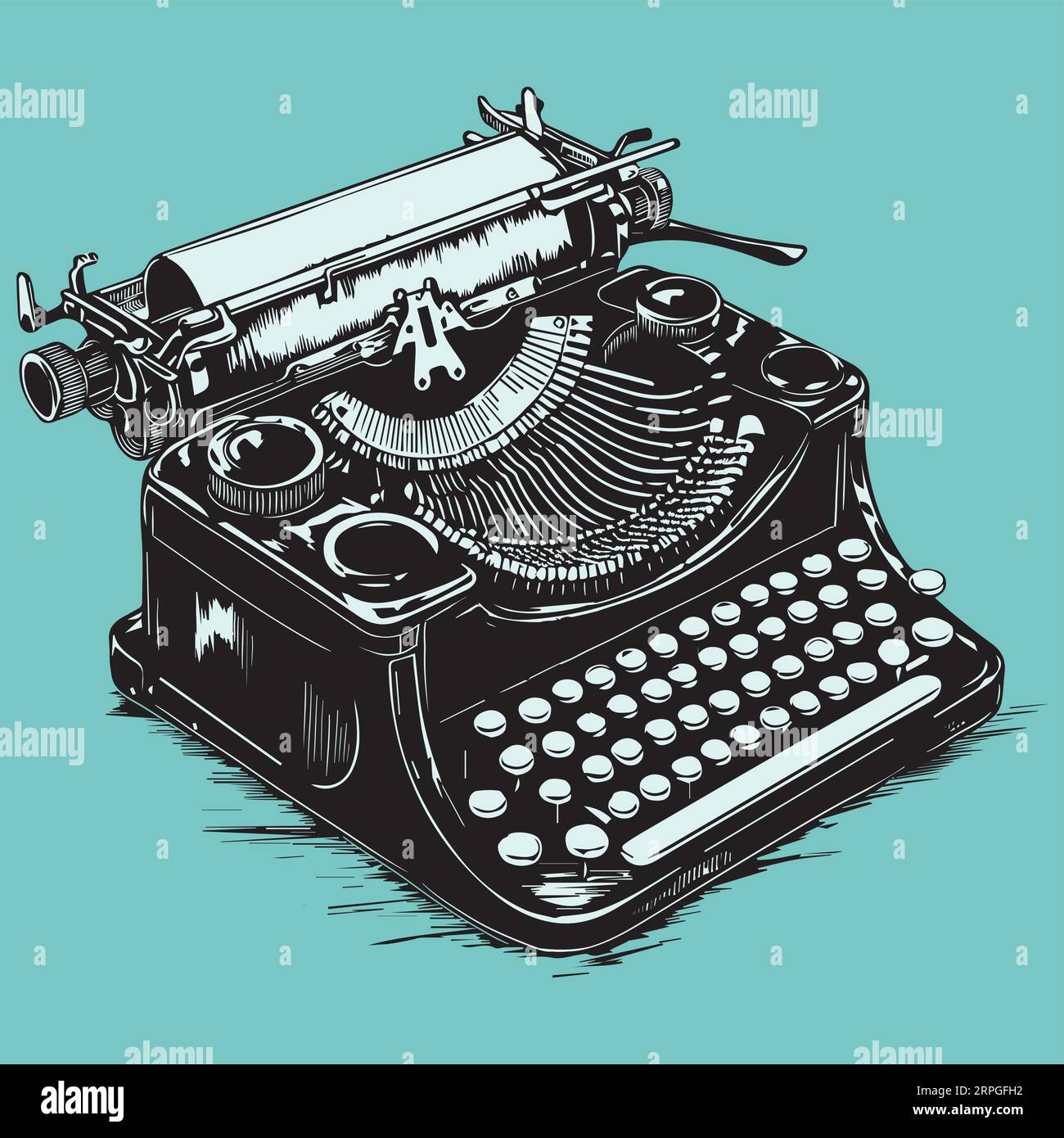 Vintage typewriter for typing isolated on green background. Stock Vector
