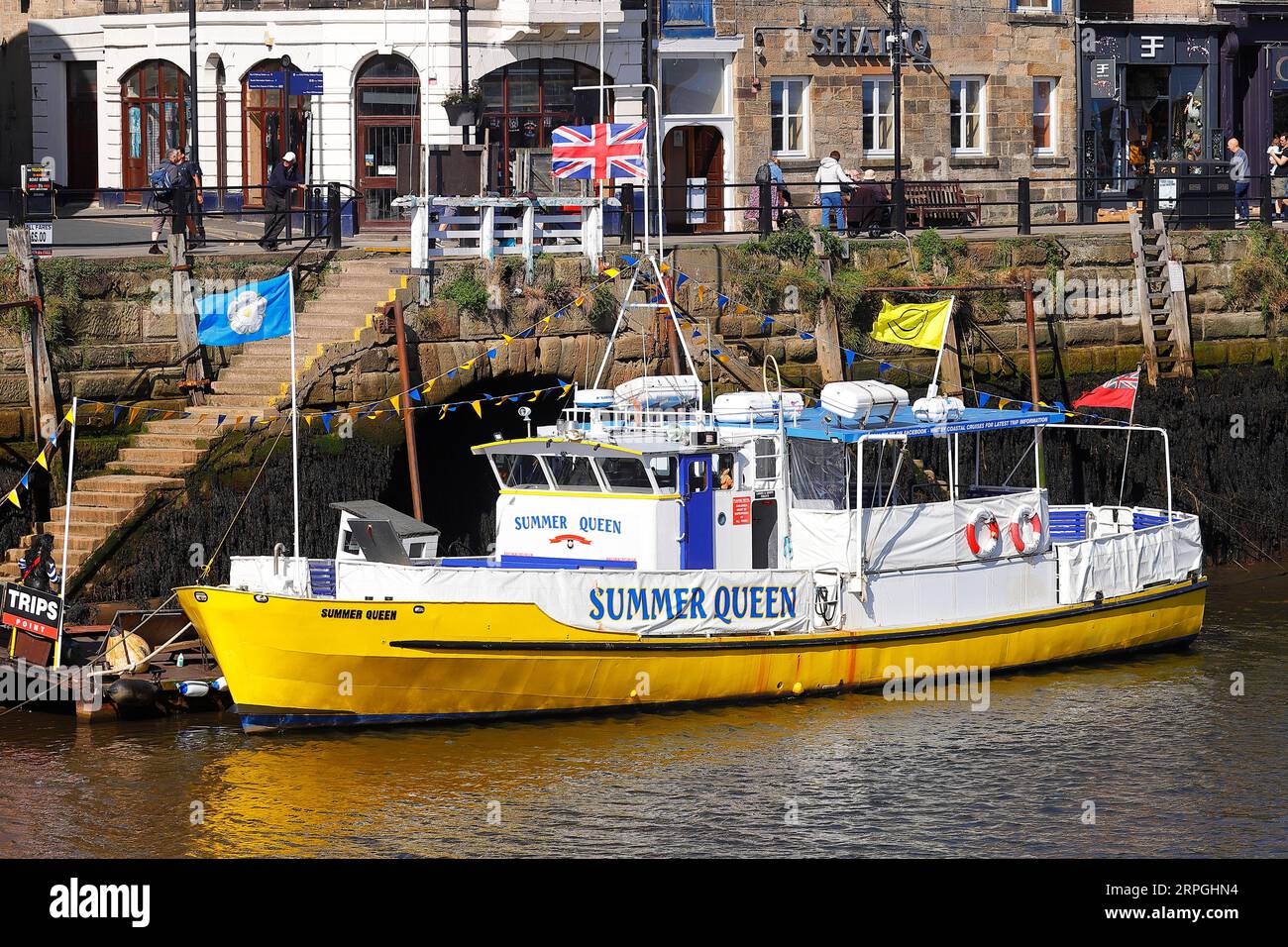 Summer Queen pleasure cruiser in Whitby, offers passenger rides around the coastline in North Yorkshire,UK Stock Photo