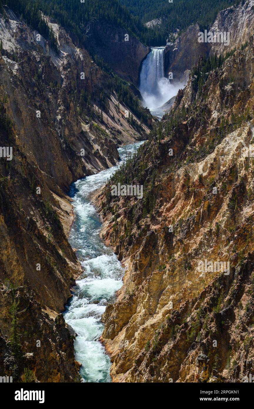 The waterfalls in the Grand Canyon of Yellowstone in Yellowstone ...