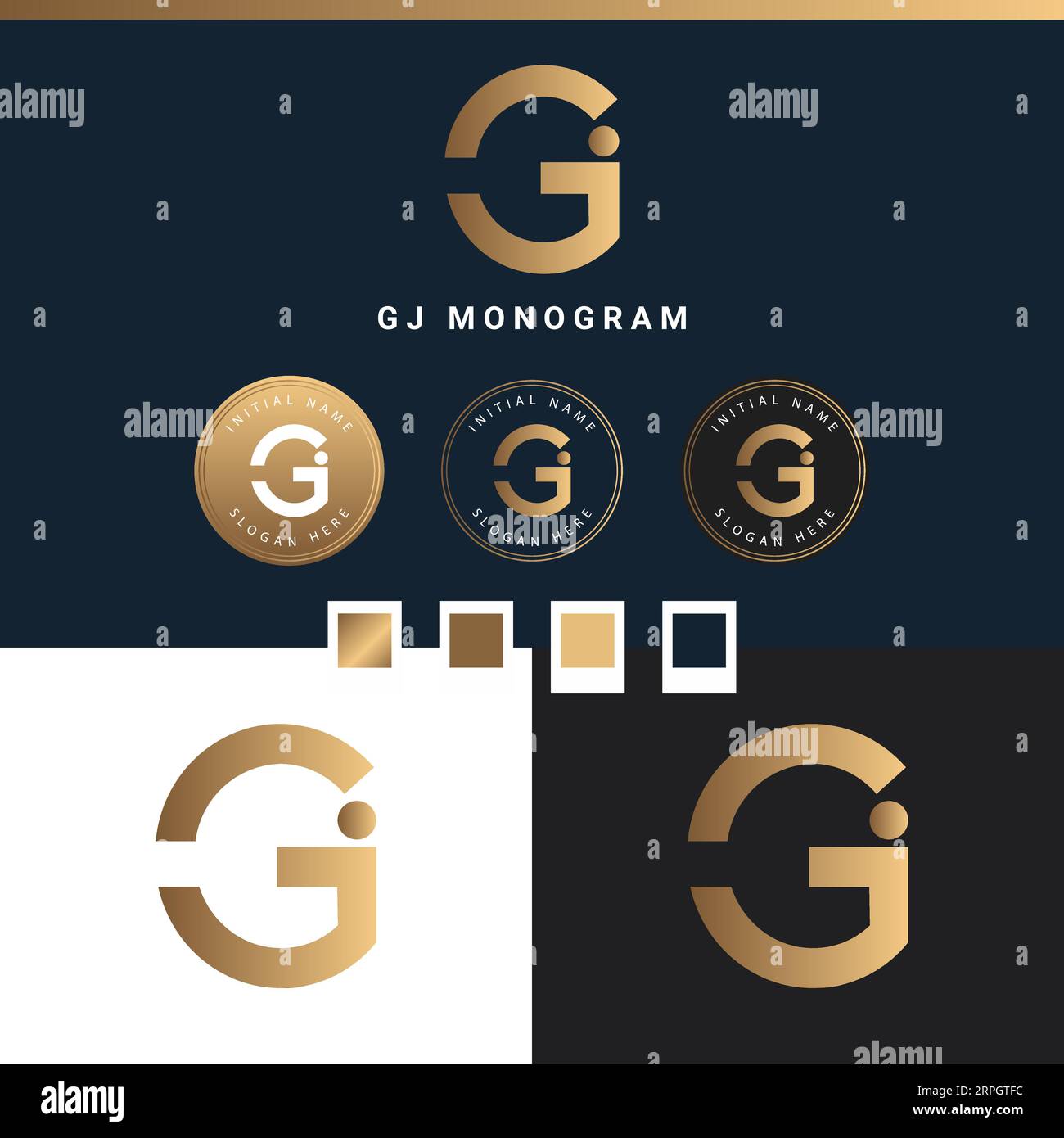 Luxury Initial GJ or JG Monogram Text Letter Logo Design Stock Vector