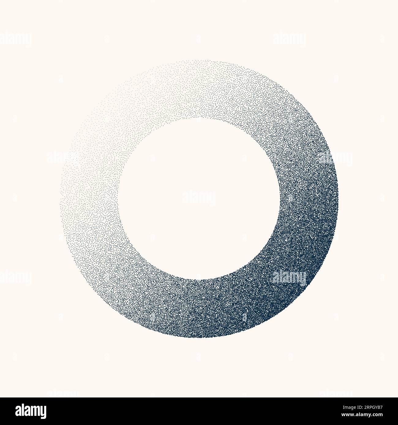 Round shaped dotted object, vintage stipple element. Fading gradient. Stippling, dotwork drawing, shading using dots. Halftone disintegration effect Stock Vector