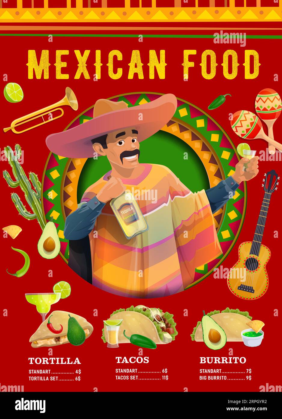 Mexican cuisine menu poster. Vector restaurant promo banner with ...