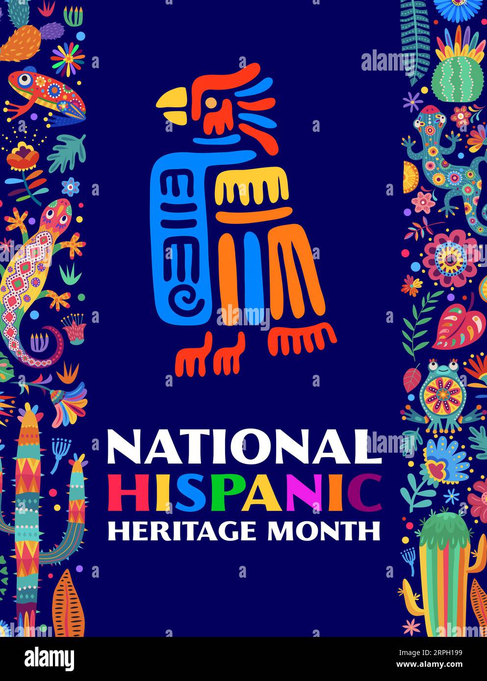 national-hispanic-heritage-month-festival-flyer-or-poster-with-mayan-aztec-totem-mexican-or-spanish-festival-banner-latin-america-culture-celebration-vector-invitation-card-with-lizard-flowers-stock-vector-image-art