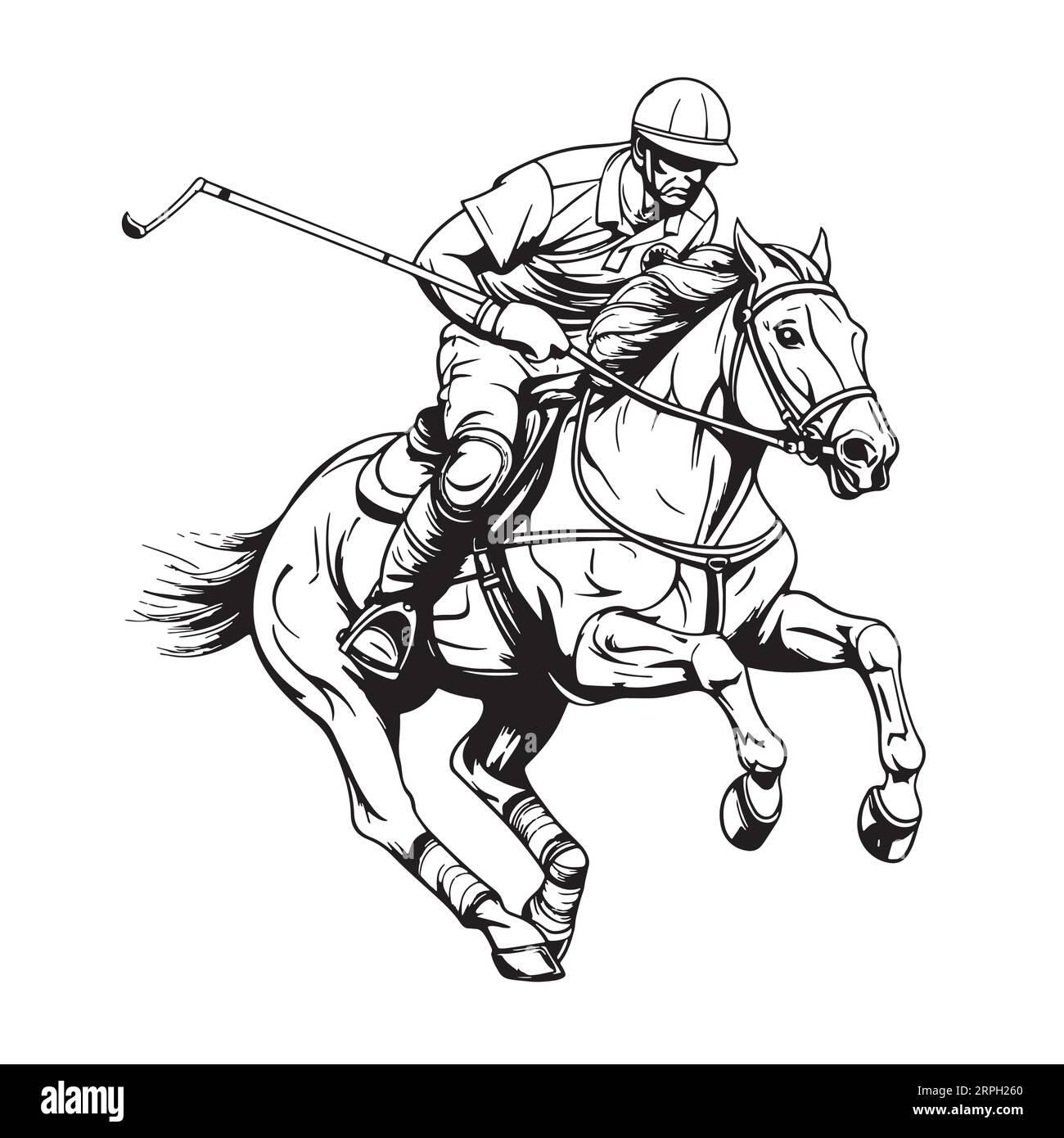 Polo player riding the horse hand drawn sketch Vector Stock Vector