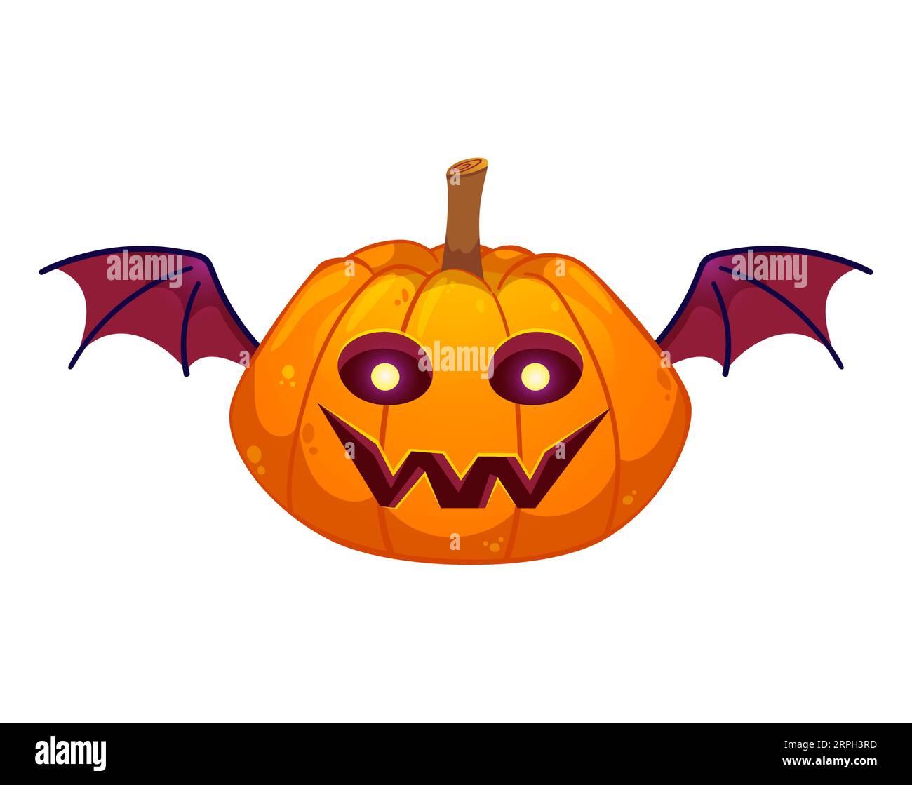 Halloween pumpkin with creepy smiling face and with bat wings. Vector ...
