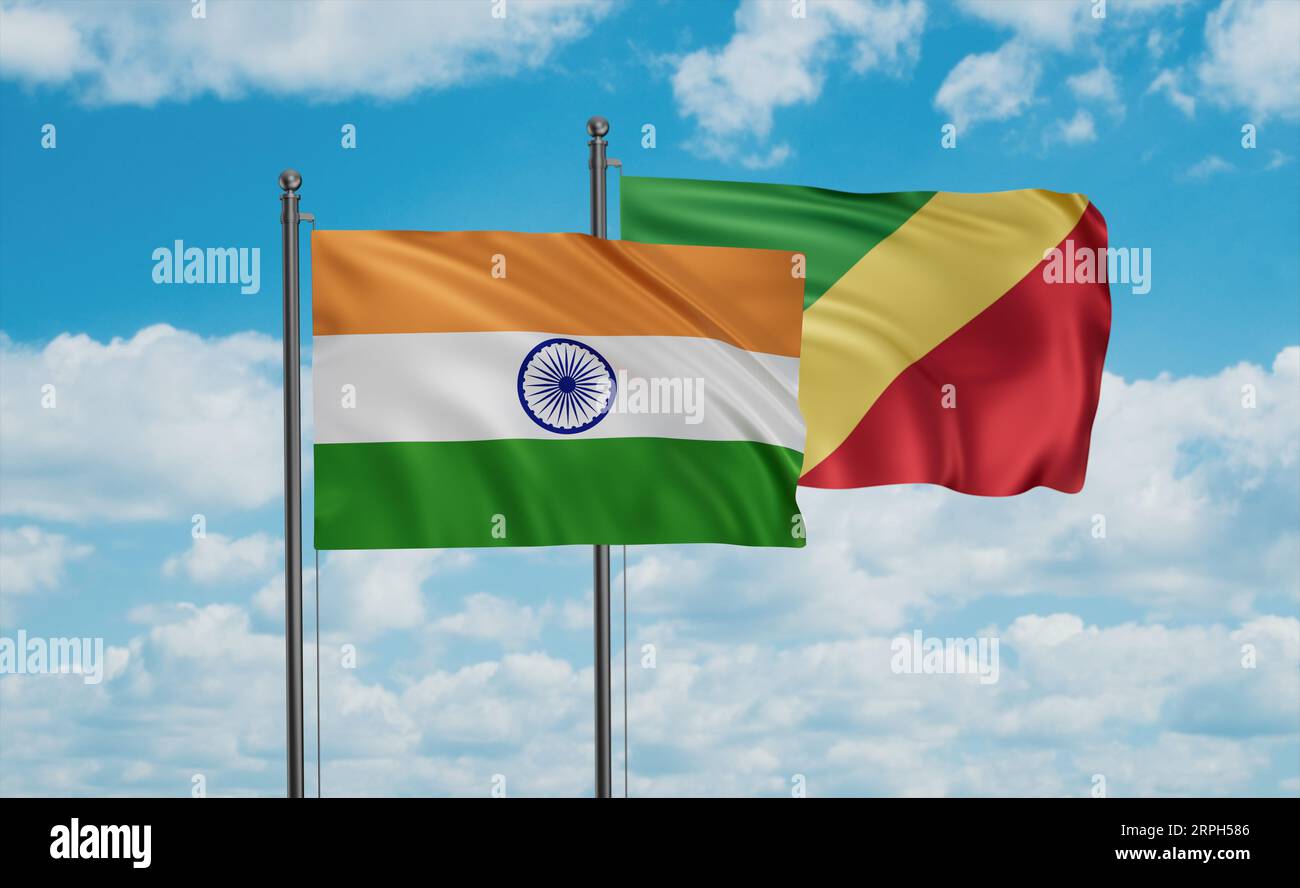 Republic of the Congo or CongoBrazzaville and India flag waving