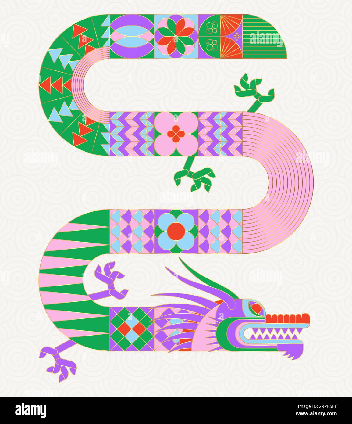 Pink green geometric chinese dragon. Modern shape design. Zodiac sign ...