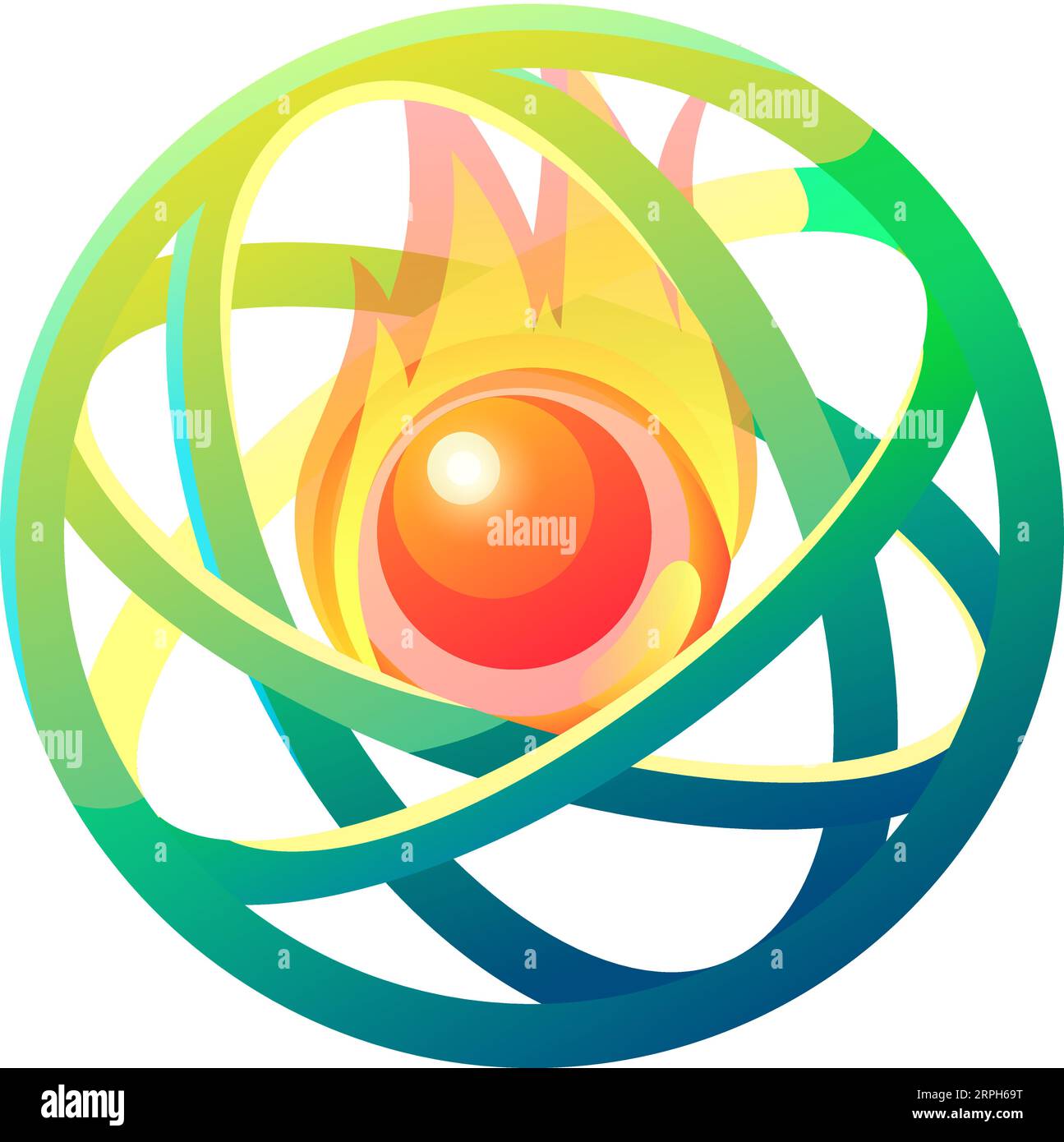 Cartoon space game icon. Burning star with orbitting rings Stock Vector