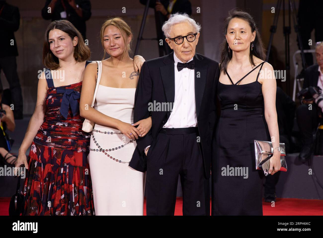 Lido Di Venezia, Italy. 04th Sep, 2023. (R-L) Soon-Yi Previn, Woody Allen, Bechet Allen and Manzie Tio Allen attend a red carpet for the movie 'Coup De Chance' at the 80th Venice International Film Festival on September 04, 2023 in Venice, Italy. © Photo: Cinzia Camela. Credit: Live Media Publishing Group/Alamy Live News Stock Photo