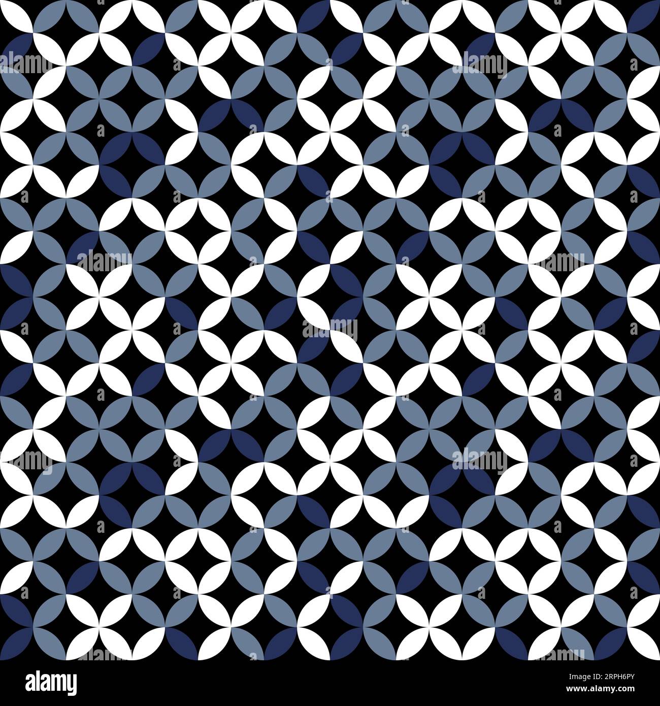 Blue and white overlapping circles seamless texture. Classic ovals and circles vector geometric fashion pattern. Stock Vector