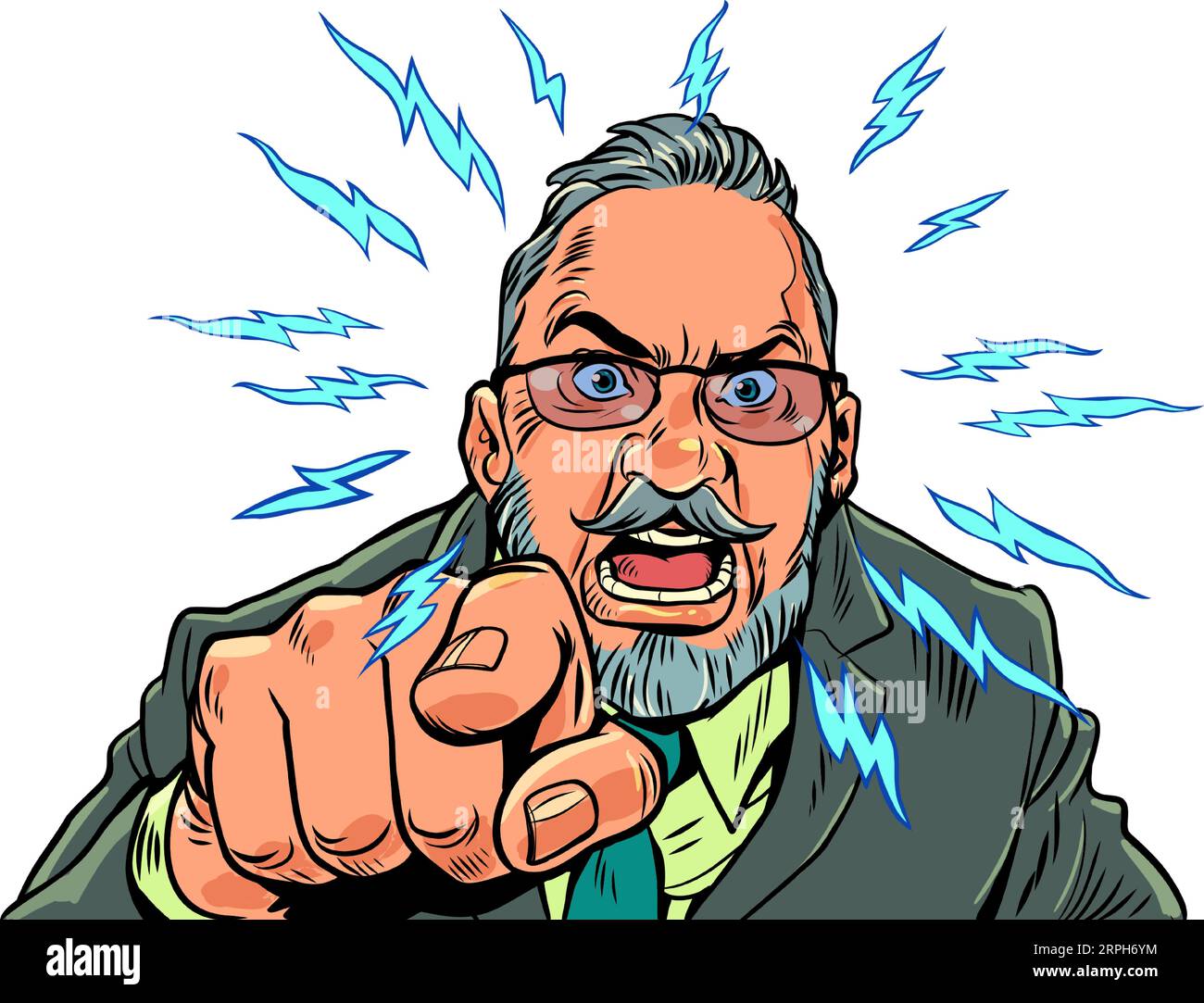 Bad company management. Report employees. Customer dissatisfaction. An adult man in glasses screams and waits. Pop Art Retro Stock Vector