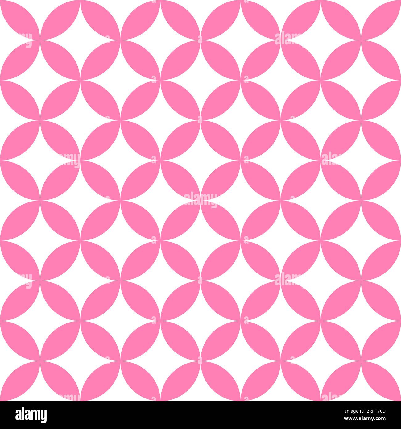 Pink on white cute geometric pattern. Overlapping circles and ovals abstract retro fashion texture. Seamless pattern. Stock Vector