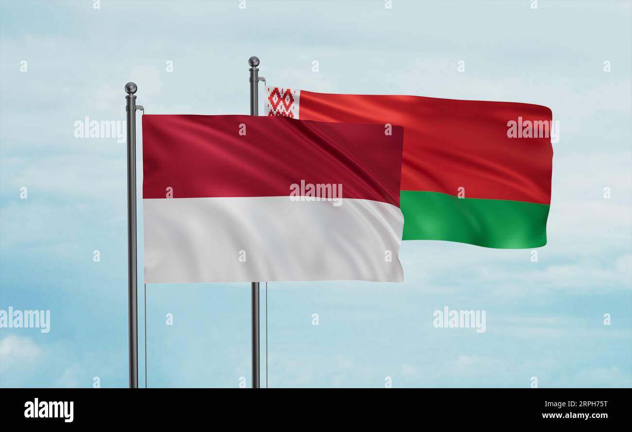 Belarus and Indonesia and Bali island flag waving together in the wind ...