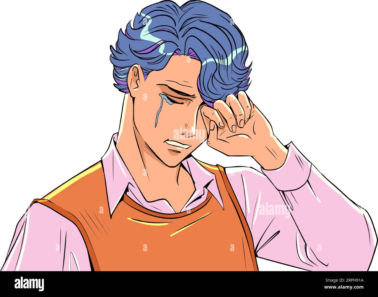 anime guy crying drawing