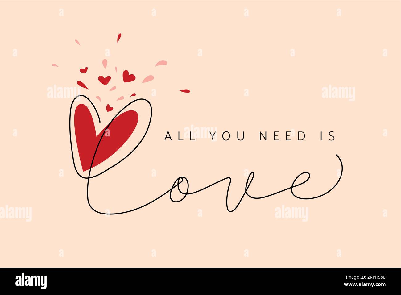 Romantic card with love lettering and hand drawn heart Stock Vector ...