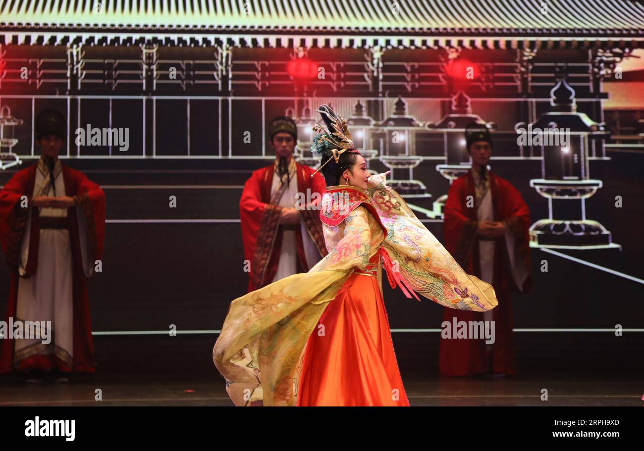 191103 -- ROME, Nov. 3, 2019 -- Artists from China s Gansu Provincial Opera and Dance Drama Theater perform during a cultural exchange event, themed Meeting Across Millennia: Cultural Interactions Along the Enchanting Silk Road , in Rome, Italy, Nov. 1, 2019. A cultural exchange activity featuring the culture of Silk Road started on Friday in the Italian capital Rome with an artistic performance.  ITALY-ROME-CHINA-CULTURAL EXCHANGE-PERFORMANCE ChengxTingting PUBLICATIONxNOTxINxCHN Stock Photo