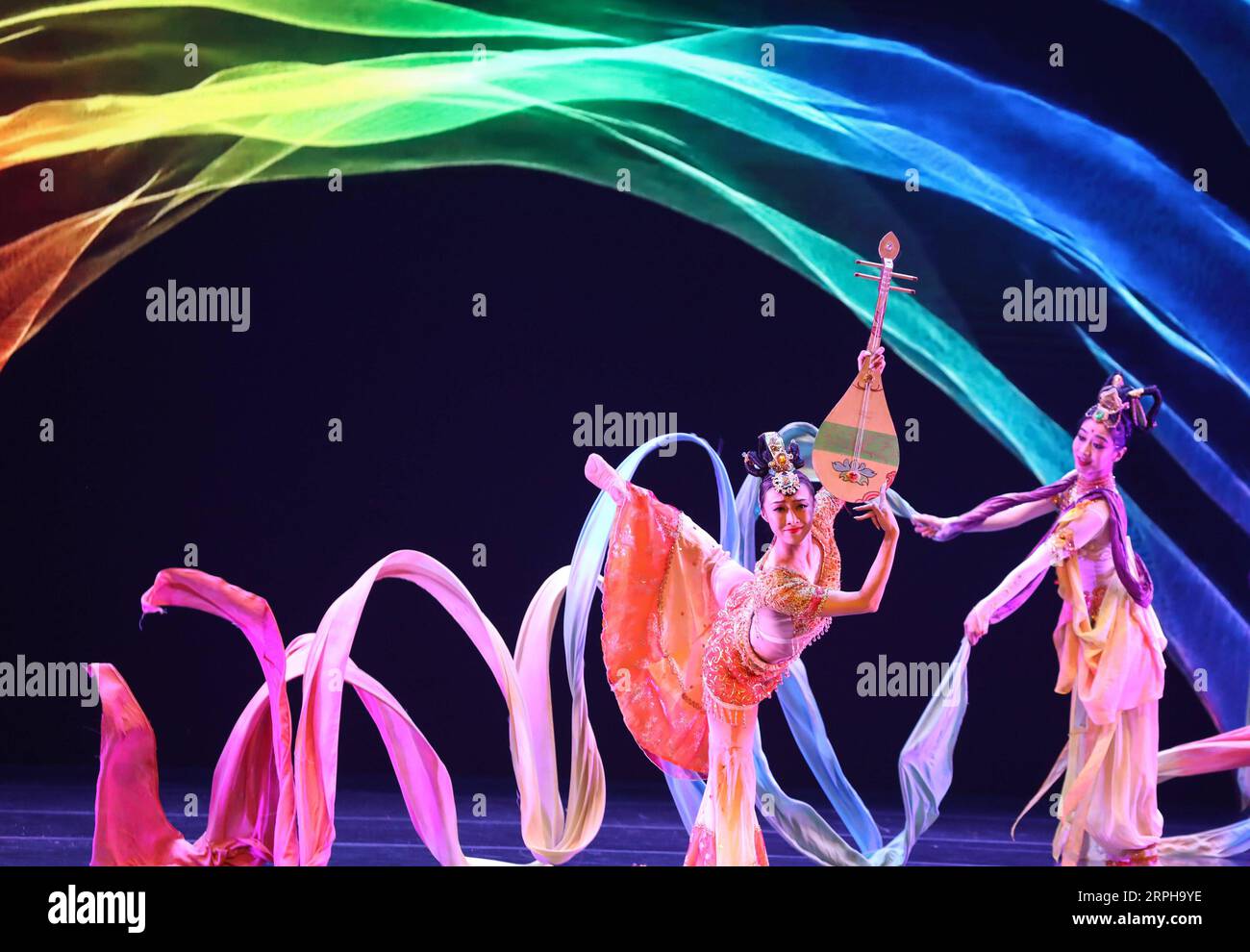191103 -- ROME, Nov. 3, 2019 -- Artists from China s Gansu Provincial Opera and Dance Drama Theater perform during a cultural exchange event, themed Meeting Across Millennia: Cultural Interactions Along the Enchanting Silk Road , in Rome, Italy, Nov. 1, 2019. A cultural exchange activity featuring the culture of Silk Road started on Friday in the Italian capital Rome with an artistic performance.  ITALY-ROME-CHINA-CULTURAL EXCHANGE-PERFORMANCE ChengxTingting PUBLICATIONxNOTxINxCHN Stock Photo