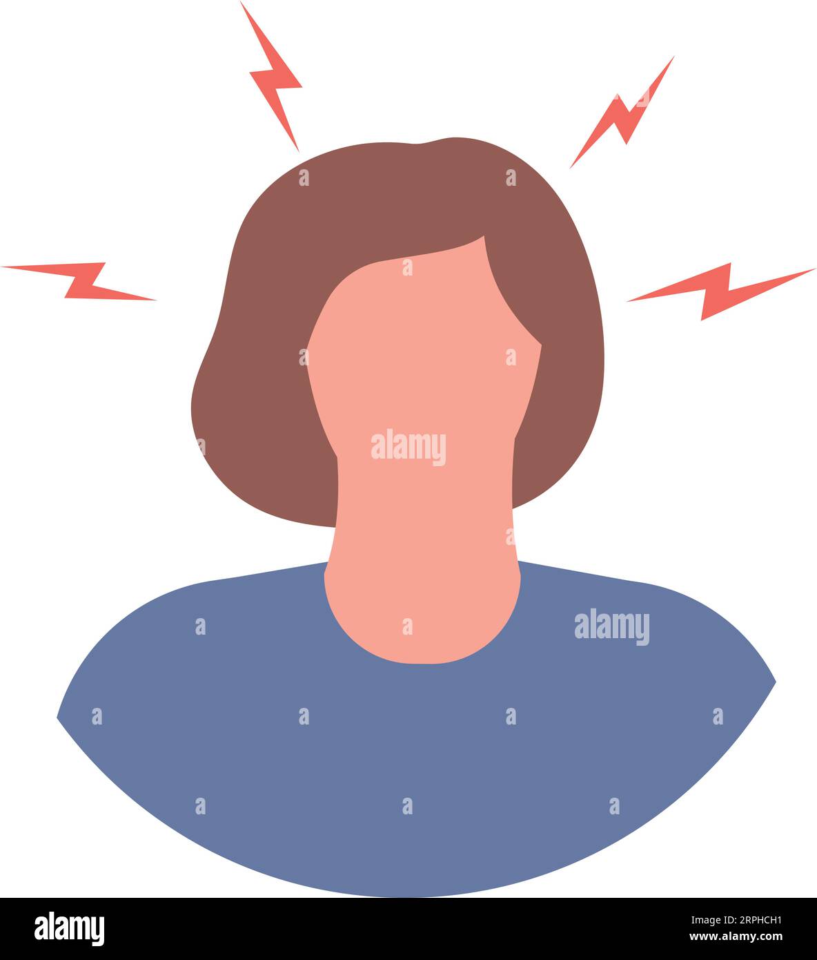 Irritated person. Woman head with lightings signs Stock Vector
