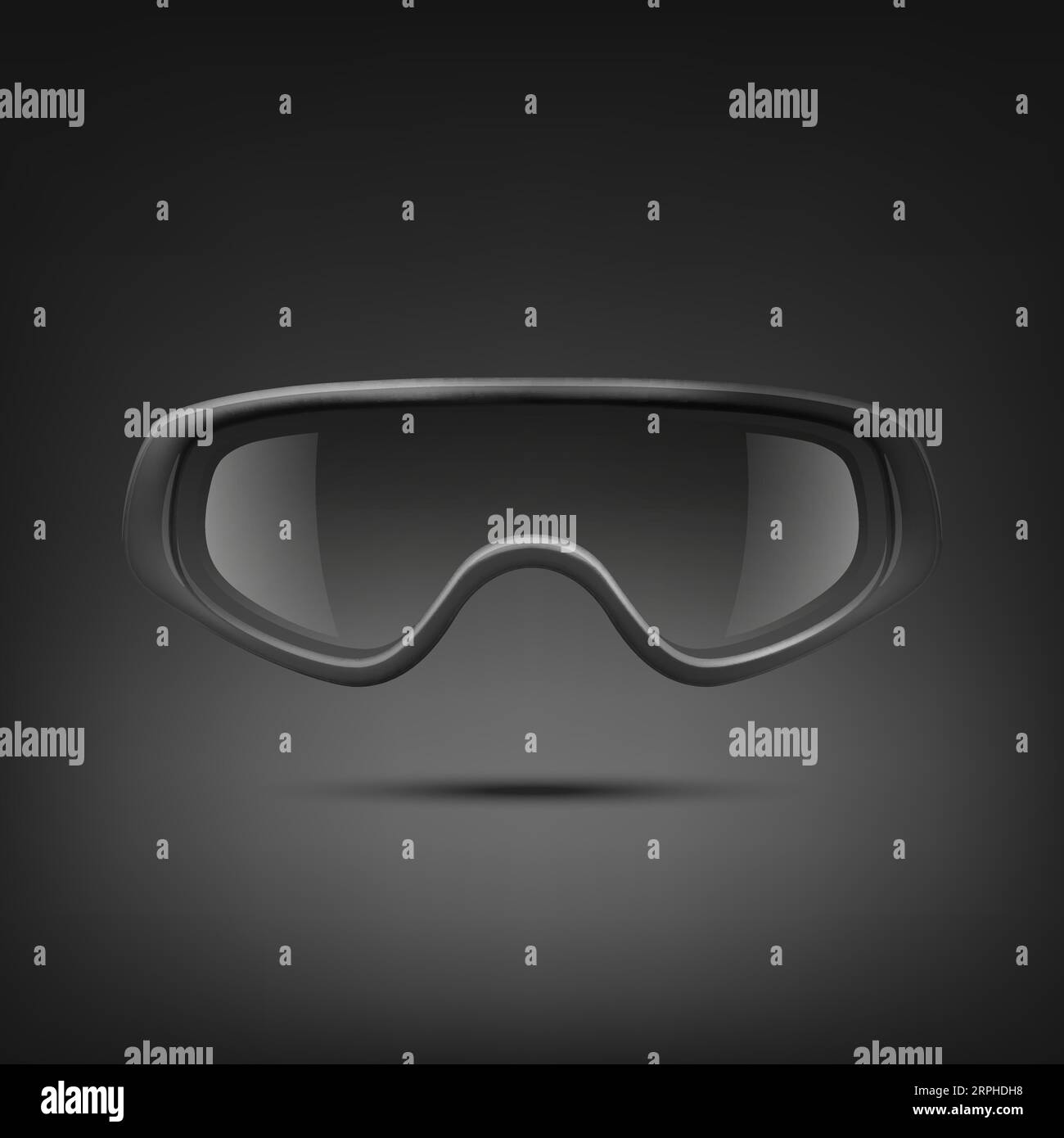 Vector 3d Realistic Military, Industrial Black Safety Glasses Icon Closeup Isolated on Black Background. Transparent Glasses, Safety Glasses - Sports Stock Vector