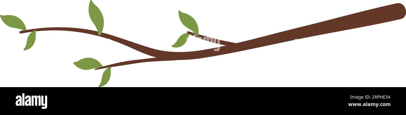 Cartoon wood branch. Tree with green leaves. Forest plant Stock Vector