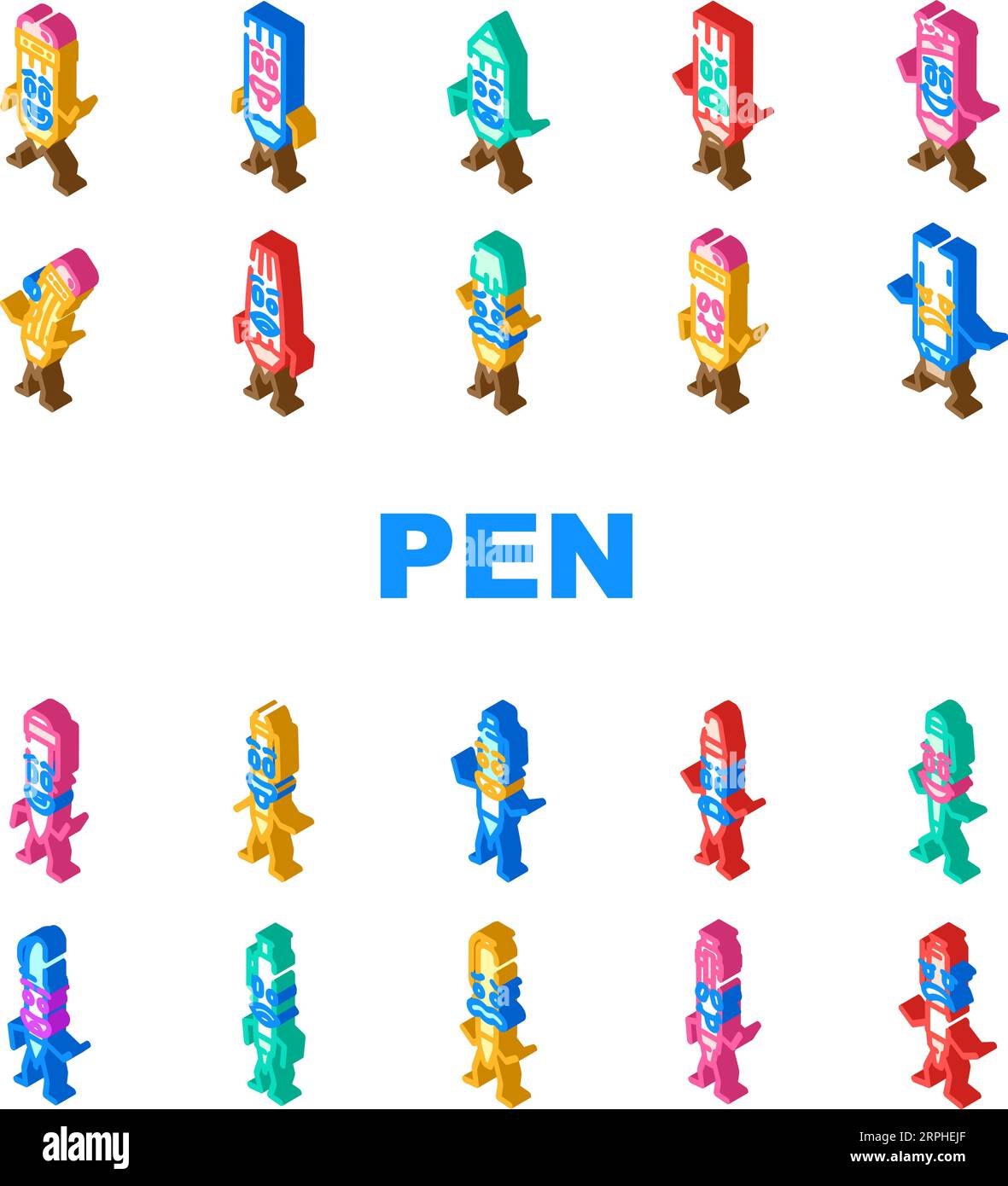 pen character pencil school icons set vector Stock Vector Image & Art ...