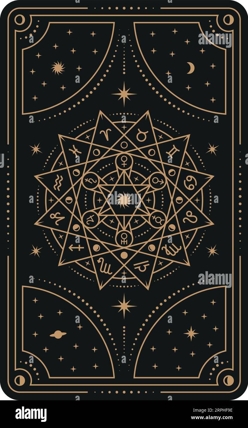 Astrological tarot design with zodiac elements. Mystic ritual card Stock Vector