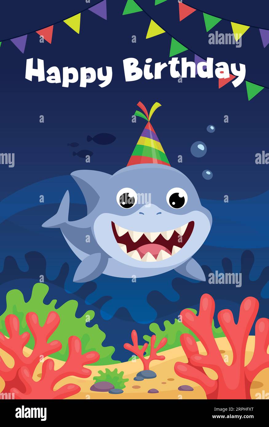 Funny shark underwater happy birthday card template Stock Vector Image &  Art - Alamy