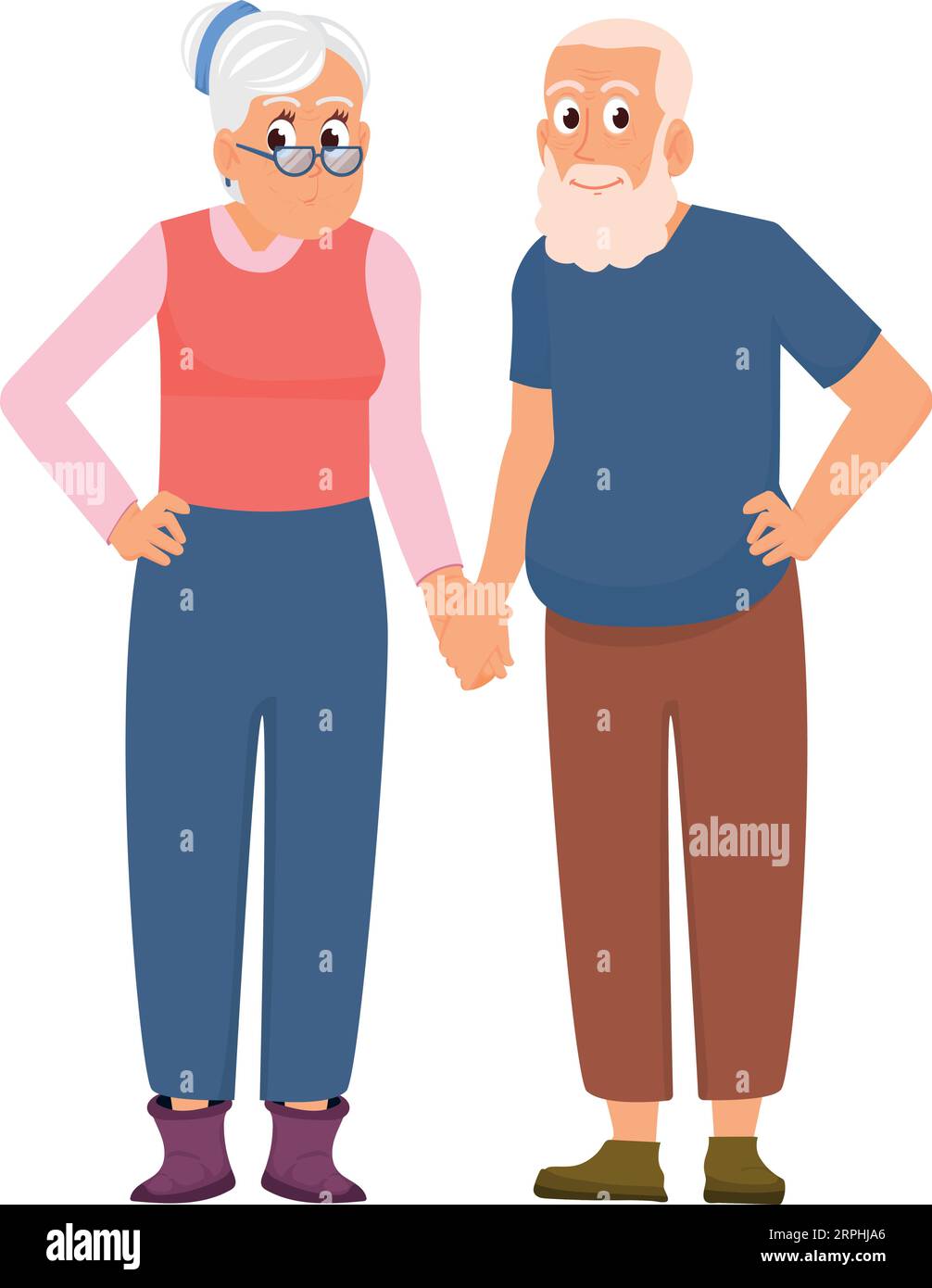 Old couple together. Happy active seniors characters Stock Vector