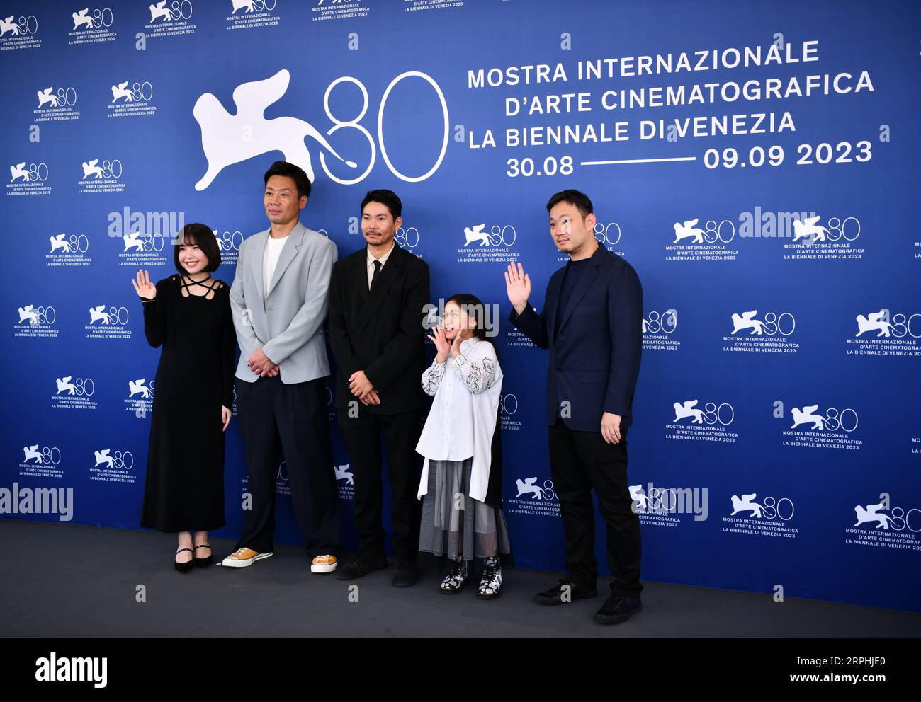 Venice, Italy. 4th Sep, 2023. Director Ryusuke Hamaguchi (1st R) and his crew members attend a photocall for the film 'Evil Does Not Exist' during the 80th Venice International Film Festival in Venice, Italy, on Sept. 4, 2023. Credit: Jin Mamengni/Xinhua/Alamy Live News Stock Photo