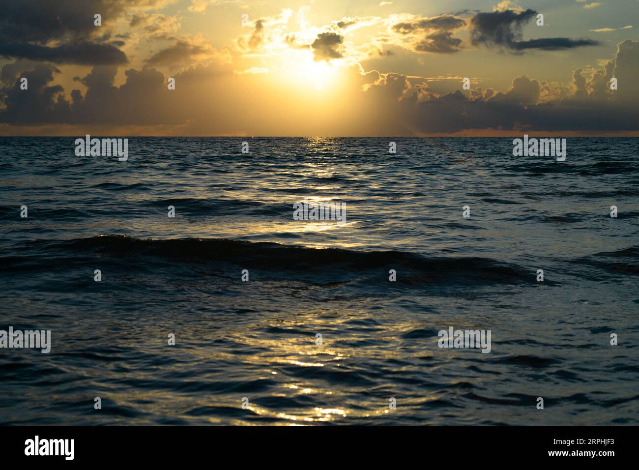 Sunset on tropical beach sea ocean with sunrise clouds. Banner for ...
