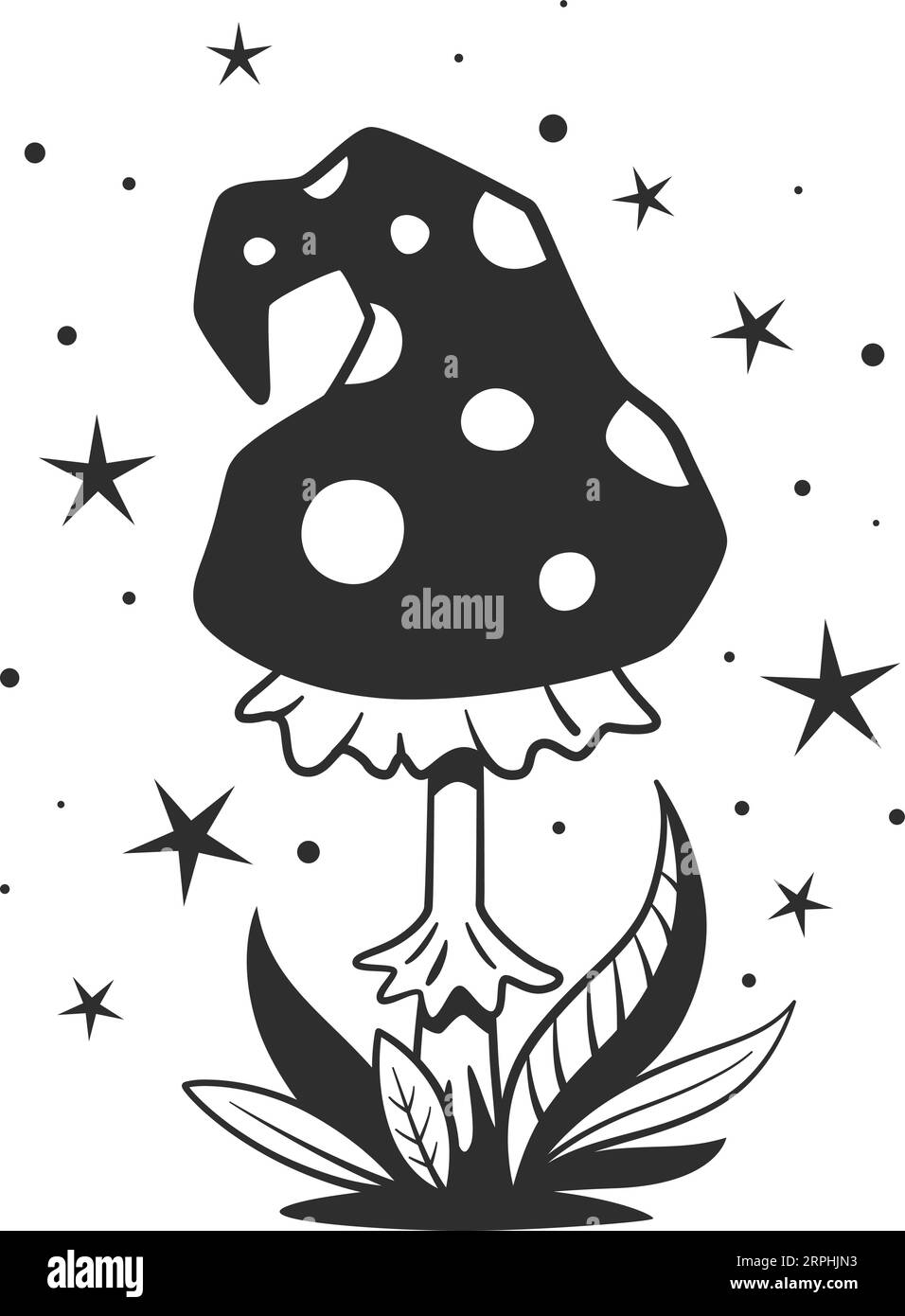 Mystic amanita icon. Black magic forest mushroom Stock Vector