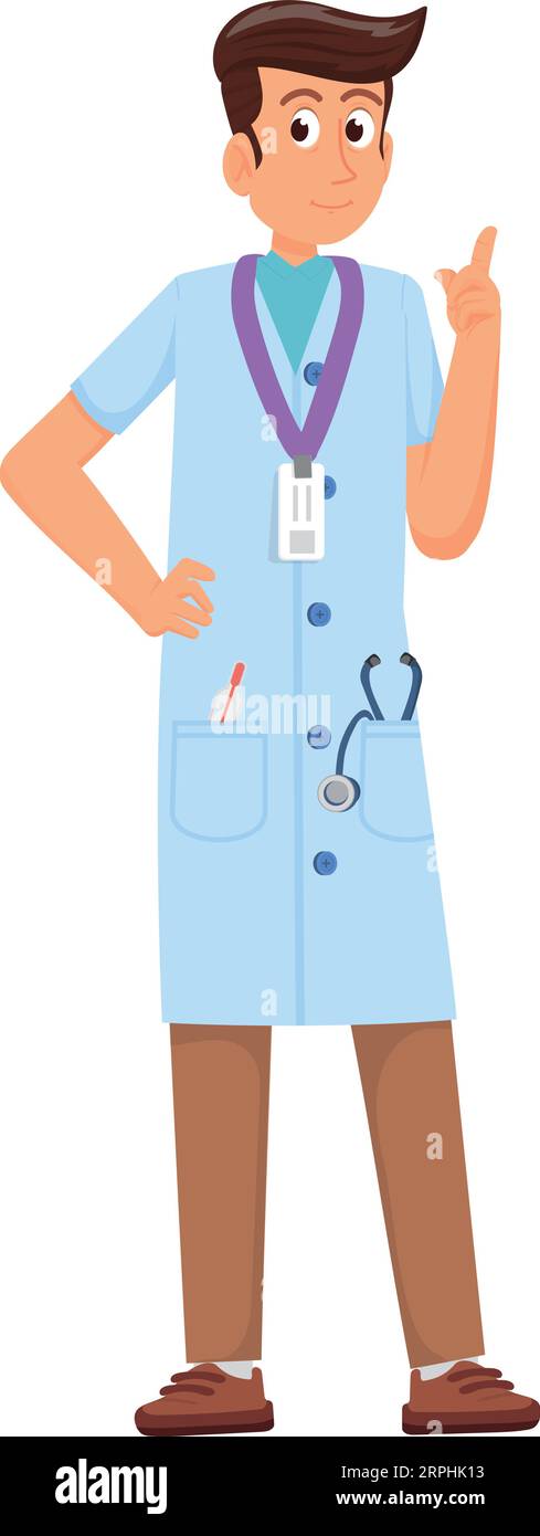 Hospital worker. Cartoon smiling doctor. Male character Stock Vector