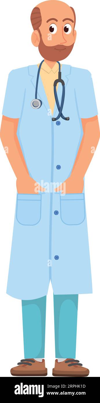 Bearded doctor character. Cartoon medical male worker Stock Vector