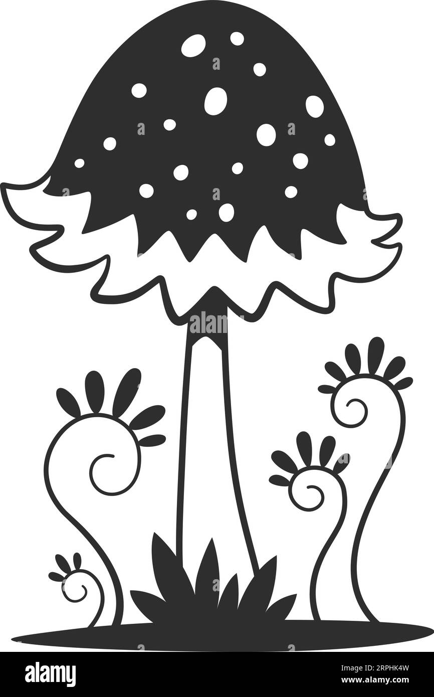 Fantasy forest mushroom. Magic natures black icon Stock Vector