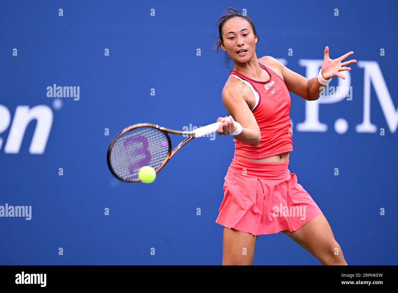 Qinwen Zheng During A Women s Singles Match At The 2023 US Open Monday qinwen-zheng-during-a-women-s-singles-match-at-the-2023-us-open-monday